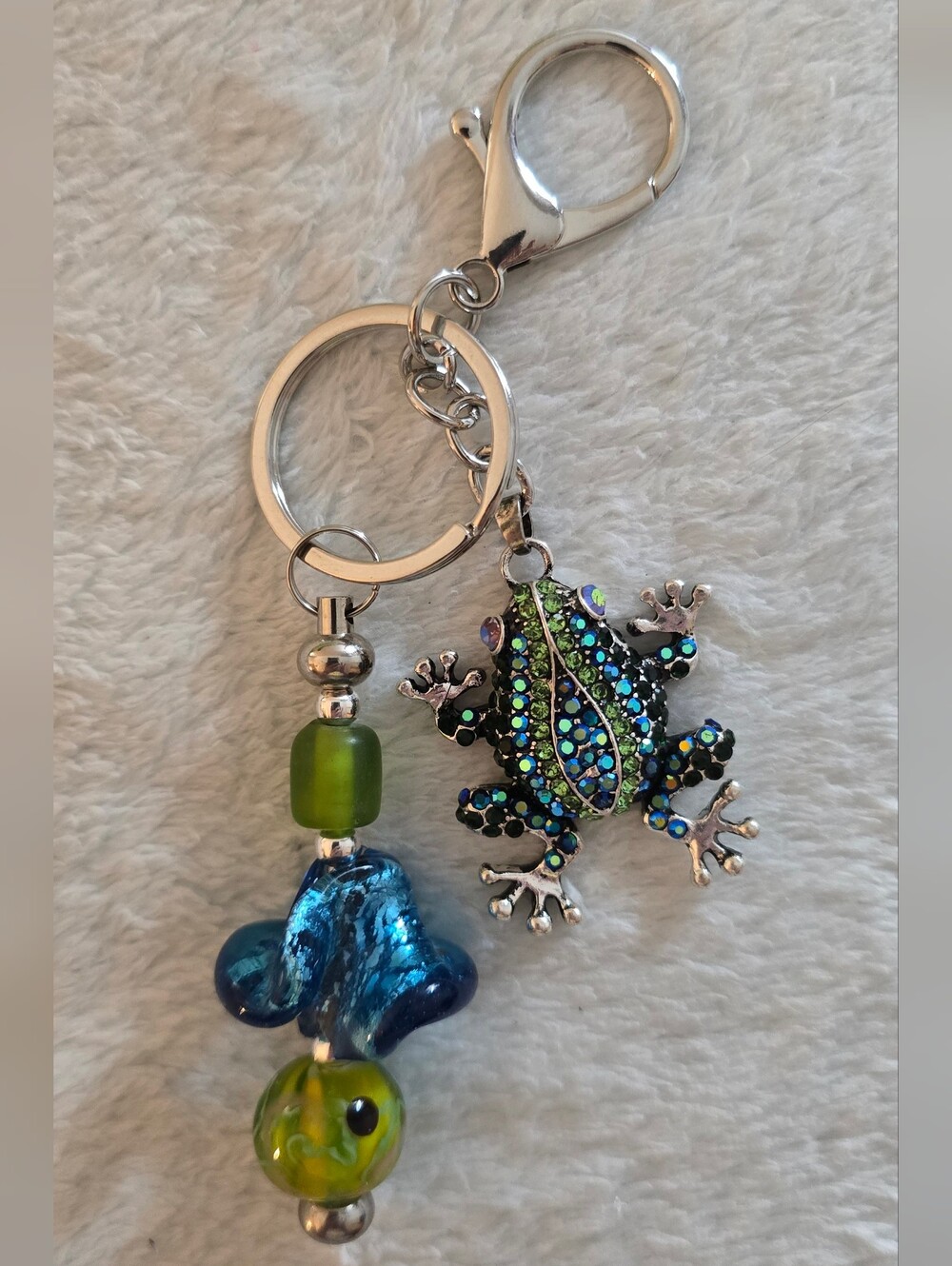 Green & Blue Beaded Keychain/Bag Charm - Frog